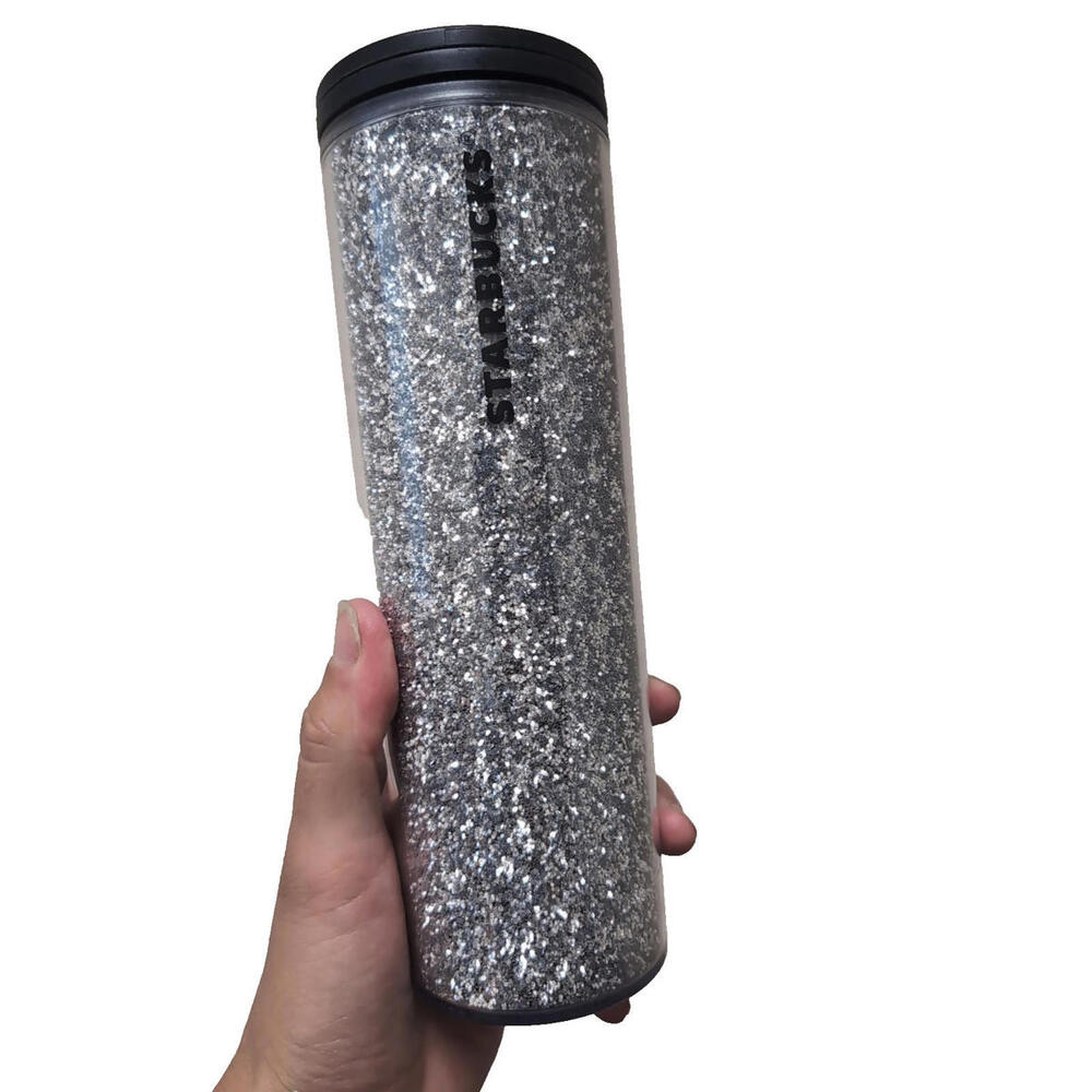 (NEW) Starbucks Silver Glitter Sparkle 16oz Acrylic Travel Tumbler Cup